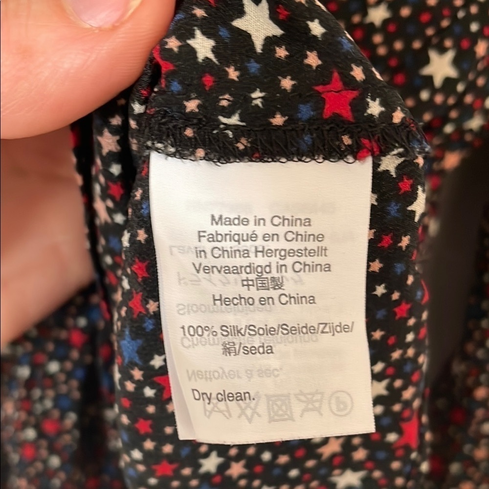 Madewell 100% Silk Star Print Black, Navy, Red, Cream Wrap Peplum Blouse - Picture 8 of 9